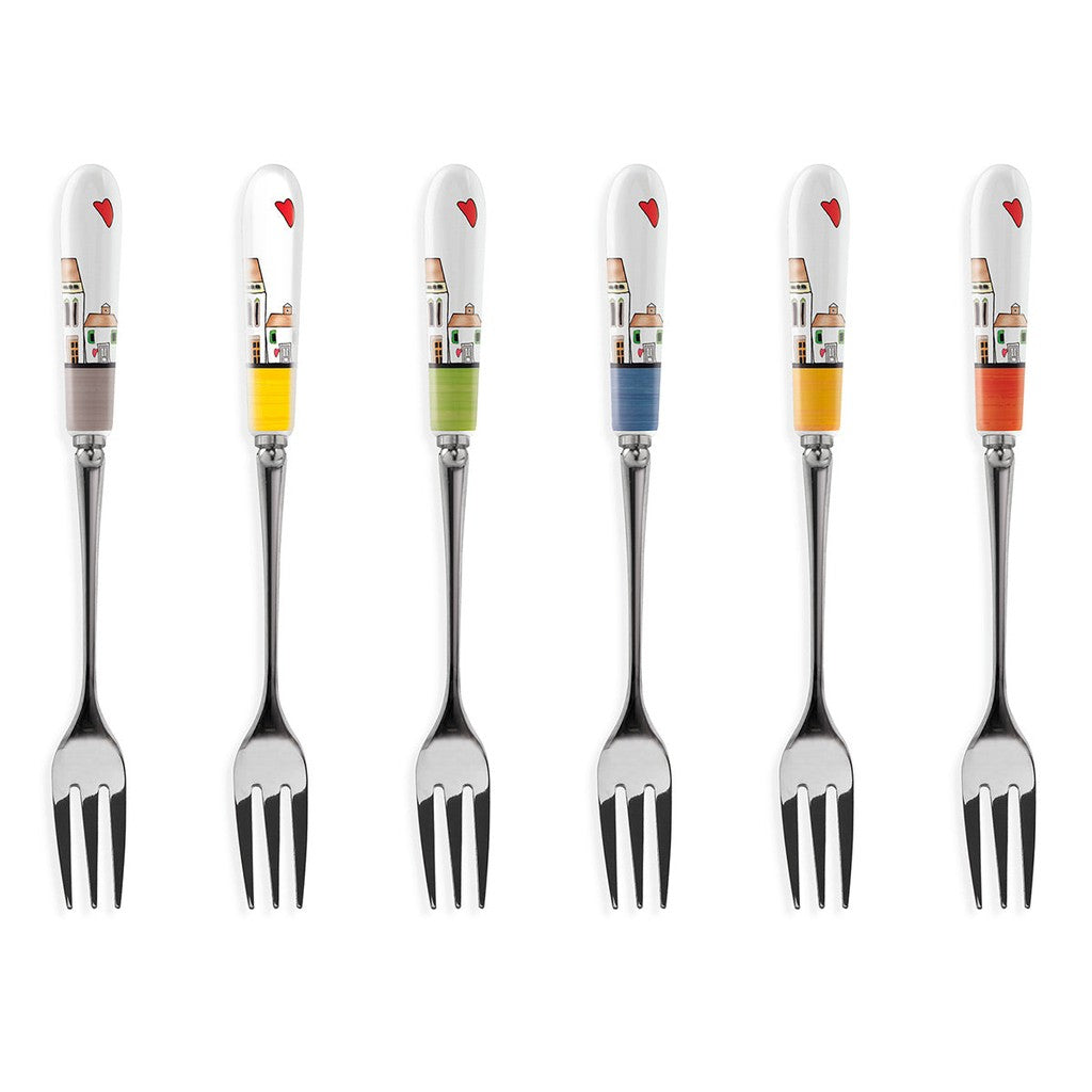 SET SIX DESSERT FORKS MIXED COLORS - Egan