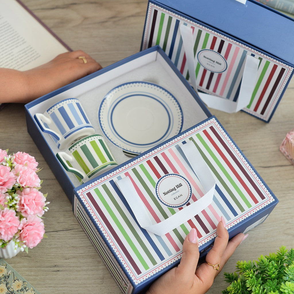 SET 2 TAZZE CAFFE' C/PIATTINO BLU E VERDE NOTTING HILL ML 100 - Egan