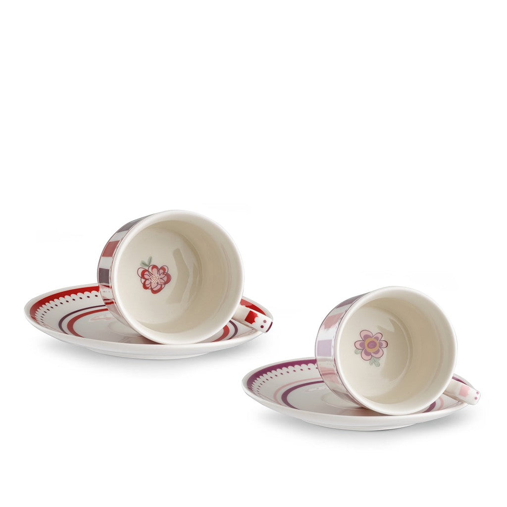 SET 2 TAZZE CAFFE' C/PIATTINO ROSA E BORDEAUX NOTTING HILL ML 100 - Egan