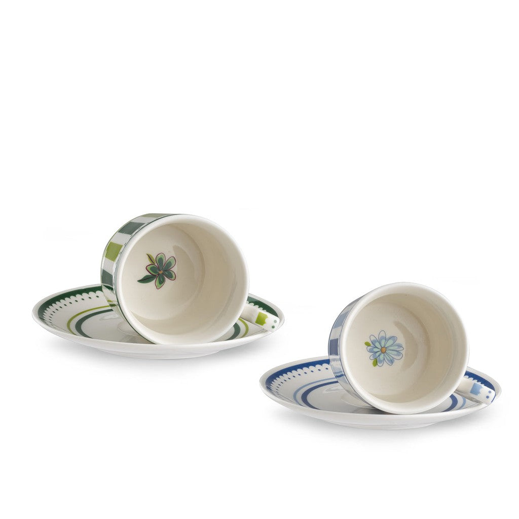 SET 2 TAZZE CAFFE' C/PIATTINO GIRAMONDO CELESTE ML 80 - Egan