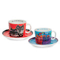 SET BLUE AND RED CAPPUCCINO CUPS-SAUCERS - Egan