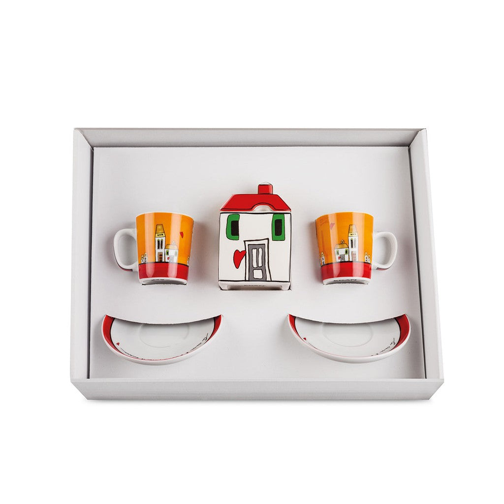 SET 2 GREEN AND RED CAPPUCCINO CUPS-SAUCERS - Egan