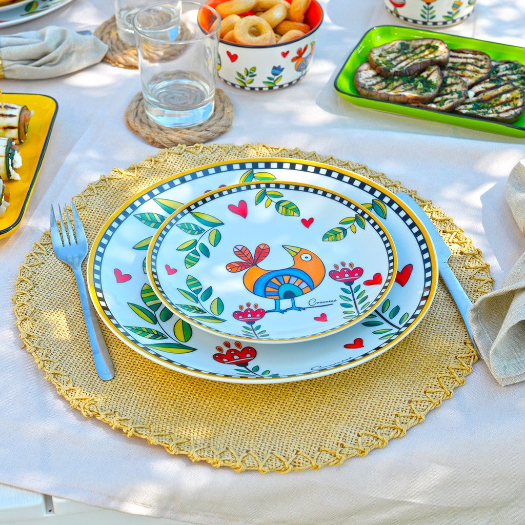 SET 6 DESSERT PLATES COCORICO’ YELLOW DM 19 - Egan