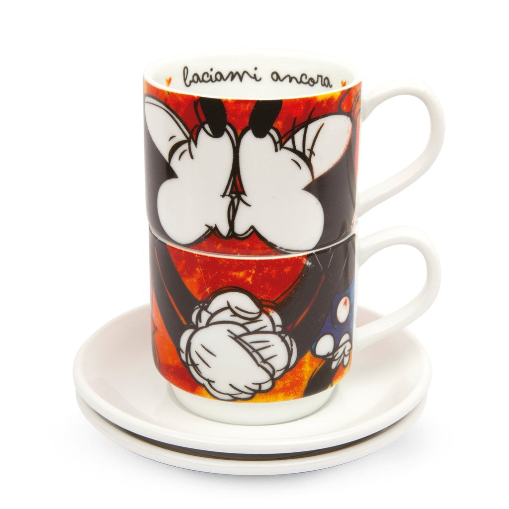 EGAN-SET 2 ESPRESSO CUP + SUGAR BOWL LE PUPAZZE RED - Egan