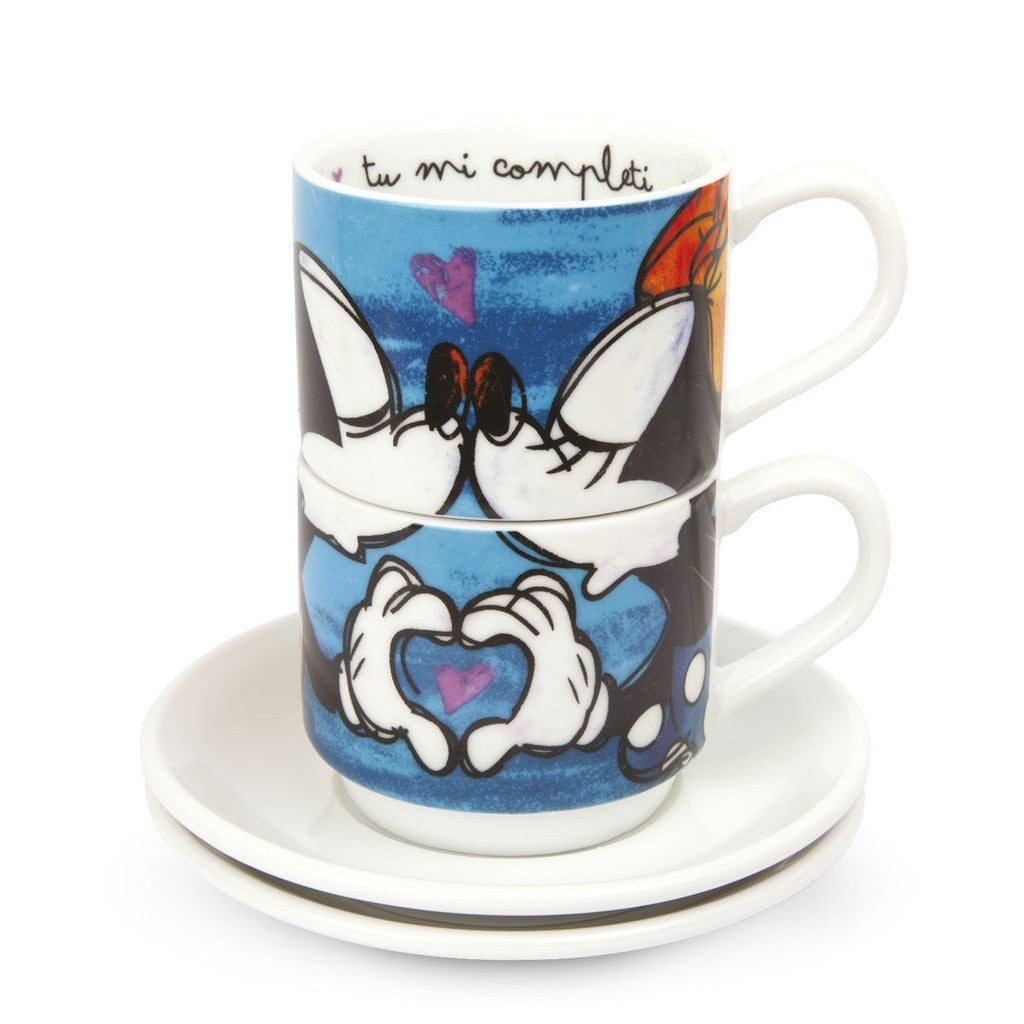 EGAN-SET 2 ESPRESSO CUP + SUGAR BOWL LE PUPAZZE LIGHT BLUE - Egan