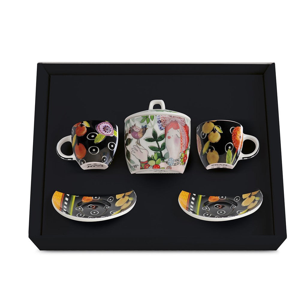 EGAN-SET 2 ESPRESSO CUP + SUGAR BOWL LE PUPAZZE BLACK - Egan