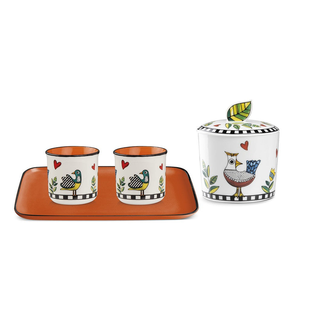 EGAN-SET TRAY+2 MINI MUGS+SUGAR BOWL COCORICO' ORANGE - Egan